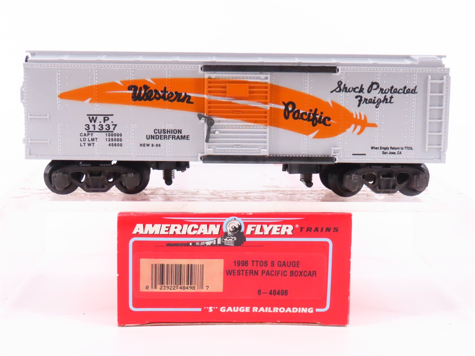 S American Flyer 6-48498 TTOS 1996 WP Western Pacific Feather Box Car #31337