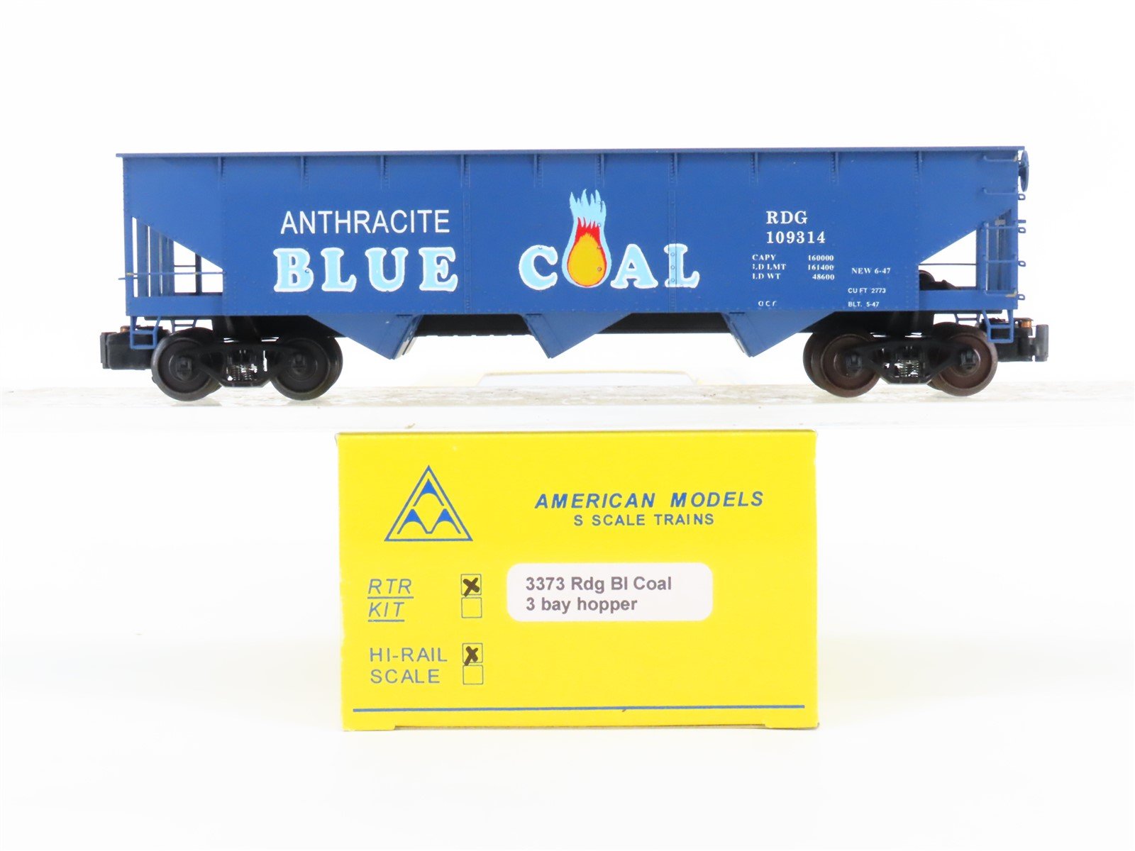 S Scale American Models 3373 RDG Reading Anthracite Blue Coal Hopper #109314