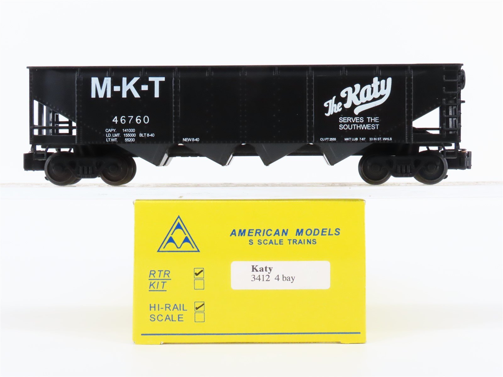 S Scale American Models 3412 M-K-T Katy Railroad 4-Bay Open Hopper #46760