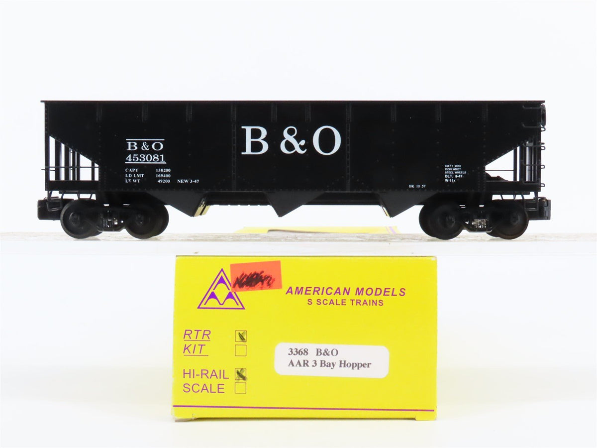 S Scale American Models 3368 B&amp;O Baltimore &amp; Ohio Railroad 3-Bay Hopper #453081