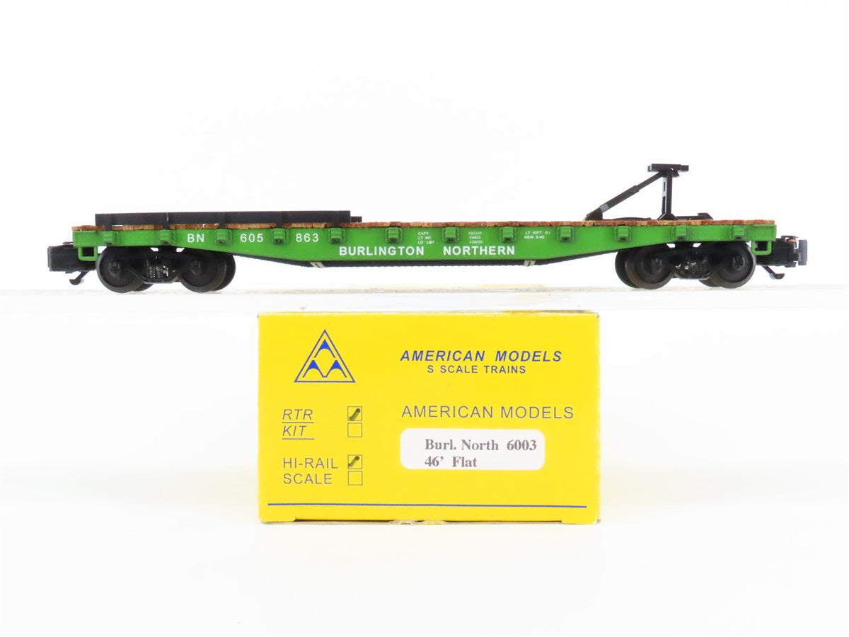 S Scale American Models 6003 BN Burlington Northern 46&#39; Flat Car #605863