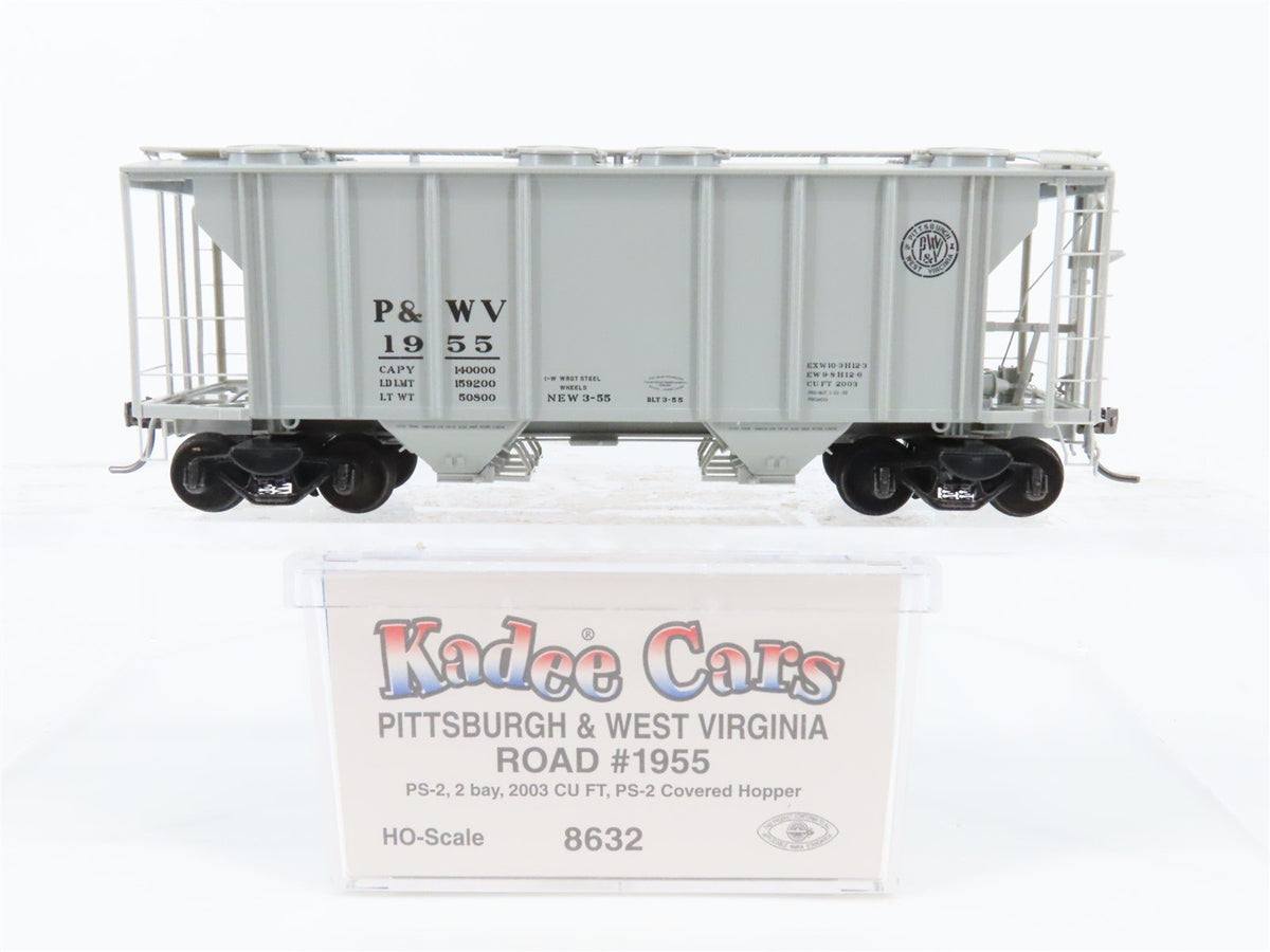 HO Scale Kadee 8632 P&amp;WV Railway Covered 2-Bay Hopper Car #1955