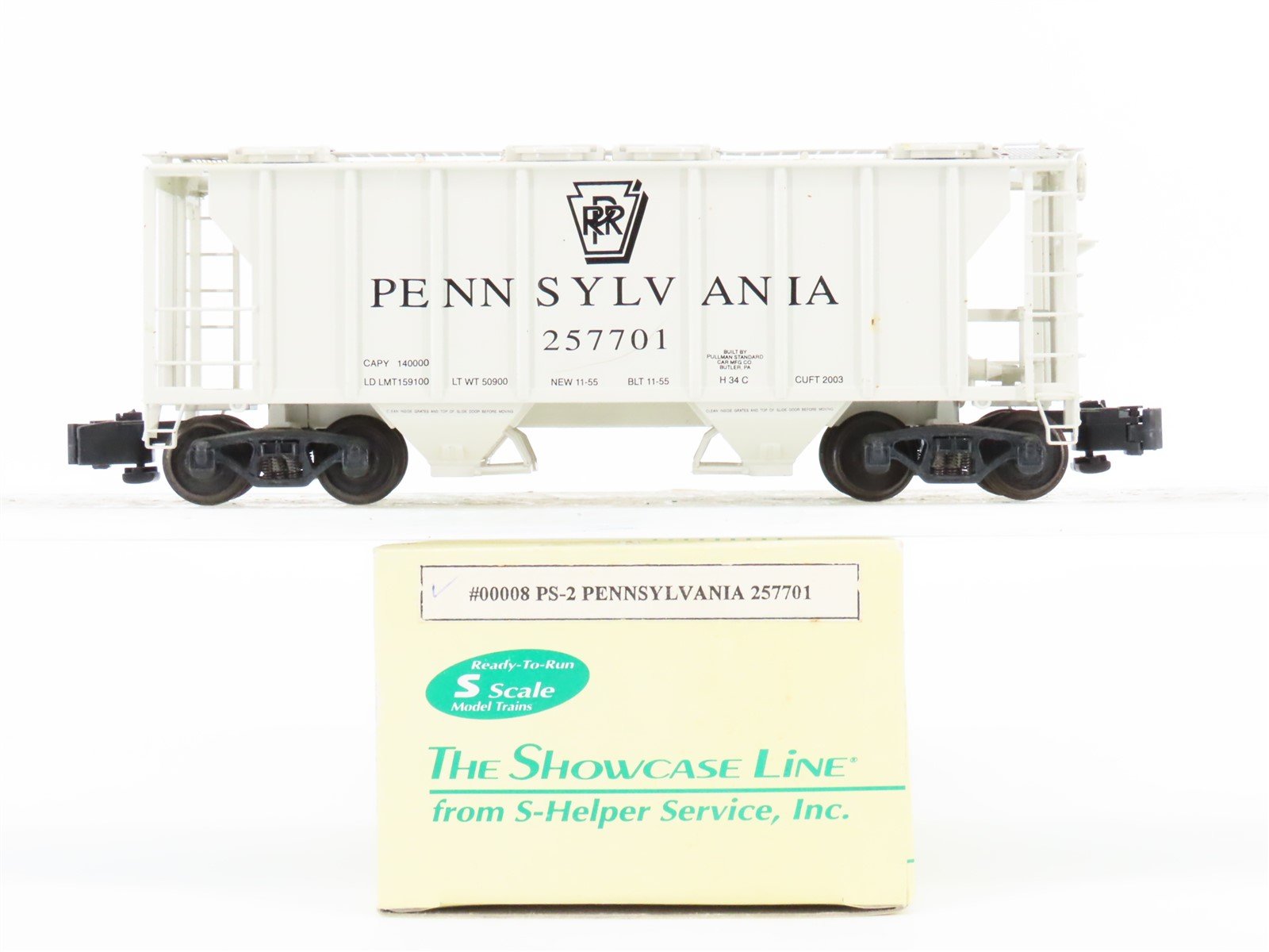 S Scale S-Helper Service Showcase Line 00008 PRR Railroad 2-Bay Hopper #257701