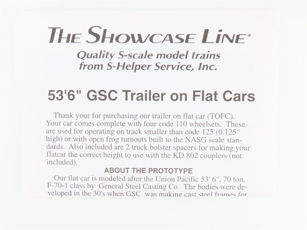 S Scale S-Helper Service Showcase Line 00191 NYC Flat Car #499701 w/ Trailer