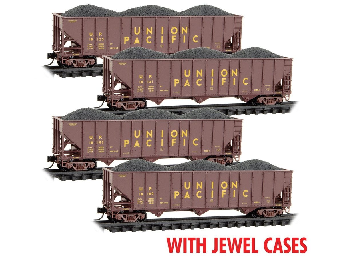 N Scale Micro-Trains MTL 98300229 UP Union Pacific 3-Bay Hoppers 4-Pack w/ Load