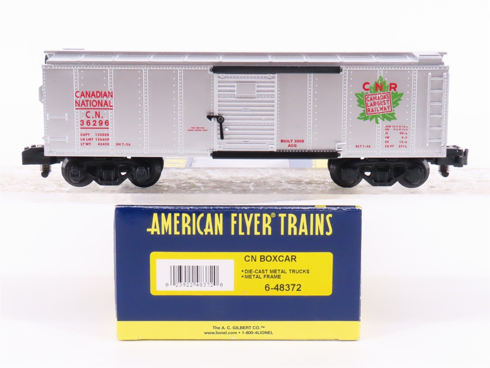 S Scale American Flyer 6-48372 CN Canadian National Railroad Box Car #36296