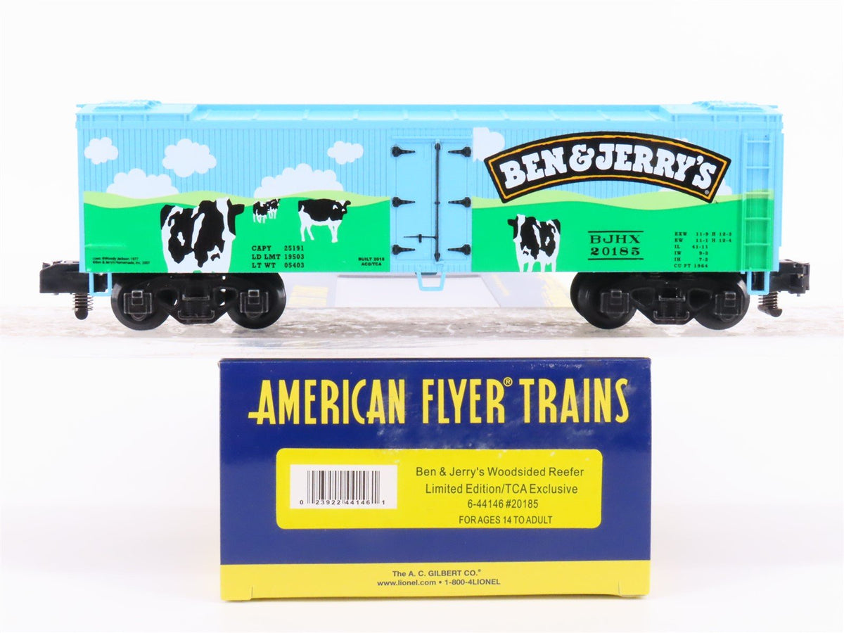 S Scale American Flyer 6-44146 TCA BJHX Ben &amp; Jerry&#39;s Wood Sided Reefer #20185