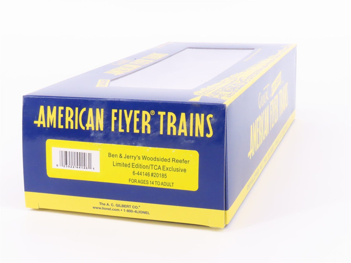 S Scale American Flyer 6-44146 TCA BJHX Ben &amp; Jerry&#39;s Wood Sided Reefer #20185