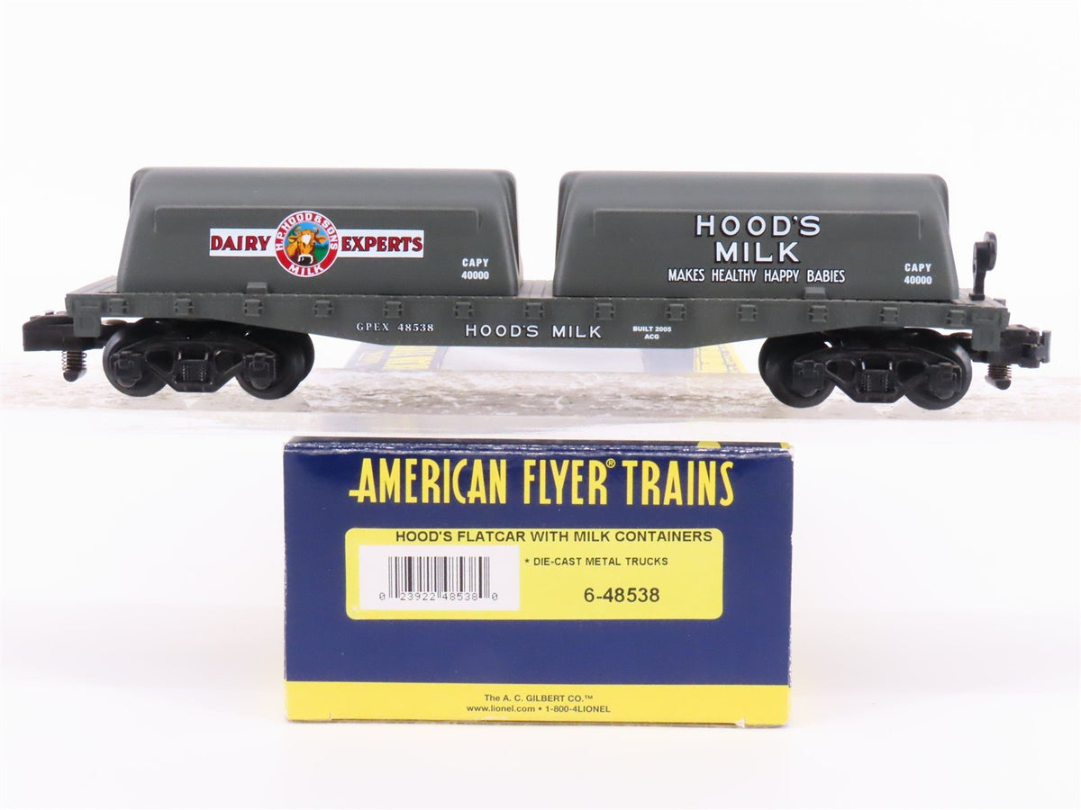 S Scale American Flyer 6-48538 GPEX Hood&#39;s Flat Car #48538 w/ Milk Containers