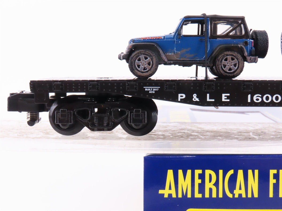 S Scale American Flyer 6-44000 TCA 2017 P&amp;LE Railroad Flat Car #16001 w/ 2 Jeeps