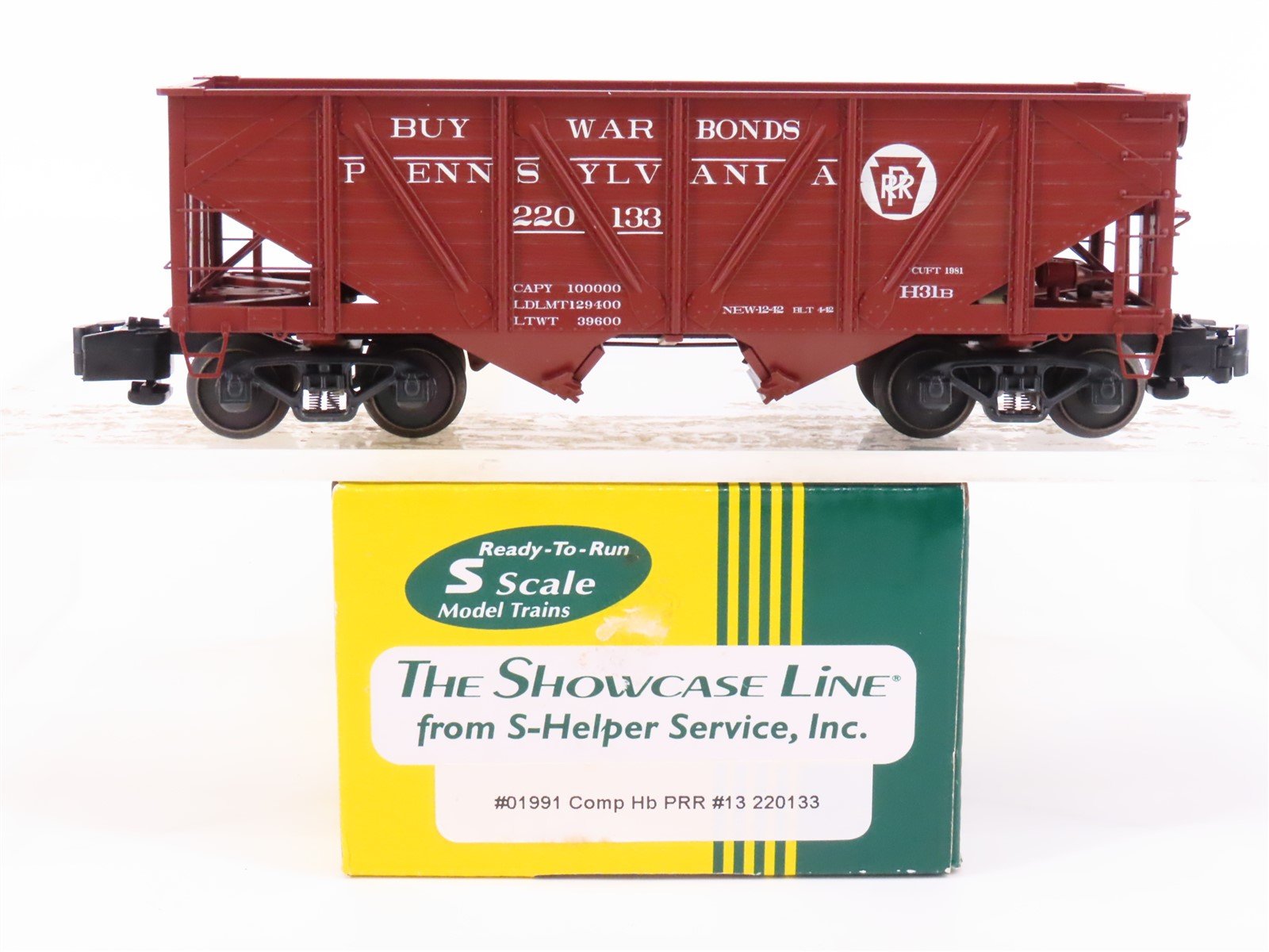 S Scale S-Helper Showcase 01991 PRR "War Bonds" 2-Bay Hopper #220133