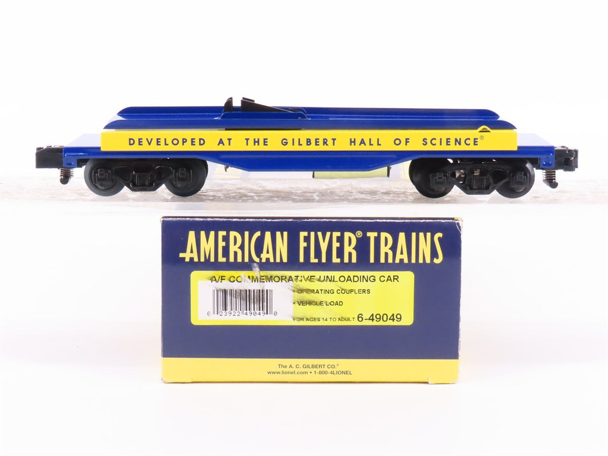 S Scale American Flyer 6-49049 Commemorative Unloading Flat Car w/ Vehicle Load