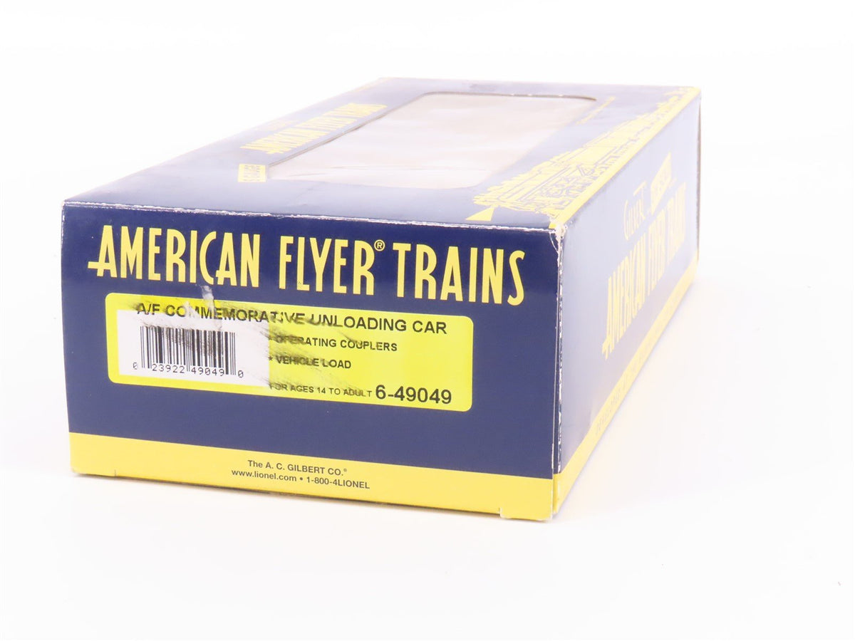 S Scale American Flyer 6-49049 Commemorative Unloading Flat Car w/ Vehicle Load