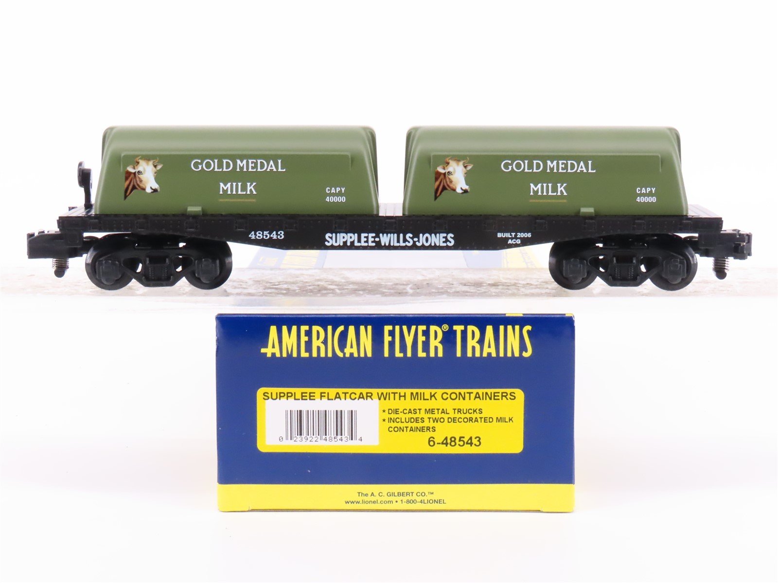 S American Flyer 6-48543 Supplee-Willis-Jones Flat Car #48543 w/ Milk Containers