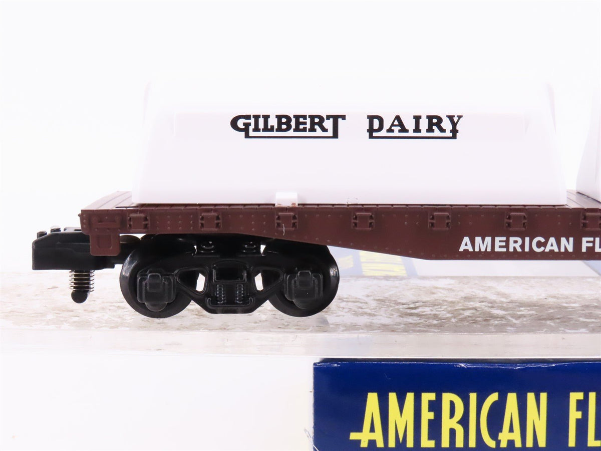 S Scale American Flyer 6-48576 Flat Car w/ Gilbert Dairy Milk Containers