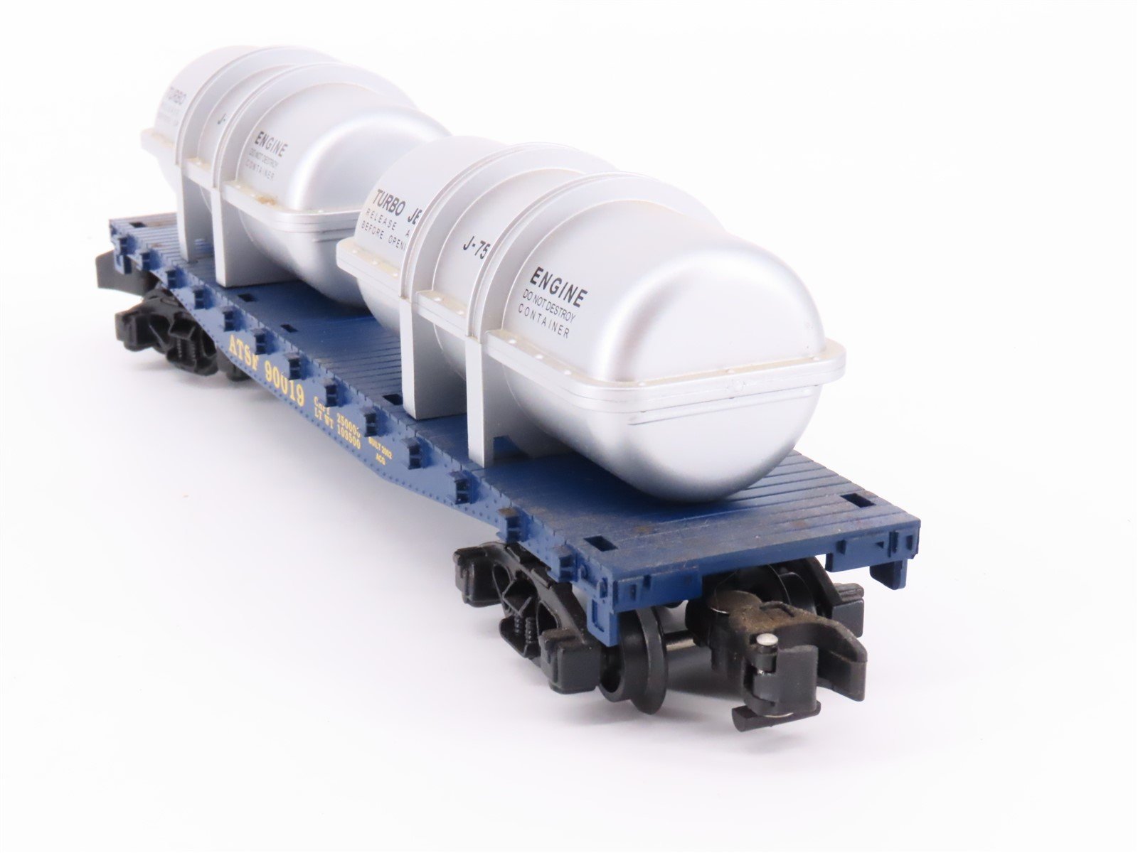 S American Flyer 6-48527 ATSF Santa Fe Flat Car #90019 w/ Jet Engine Containers