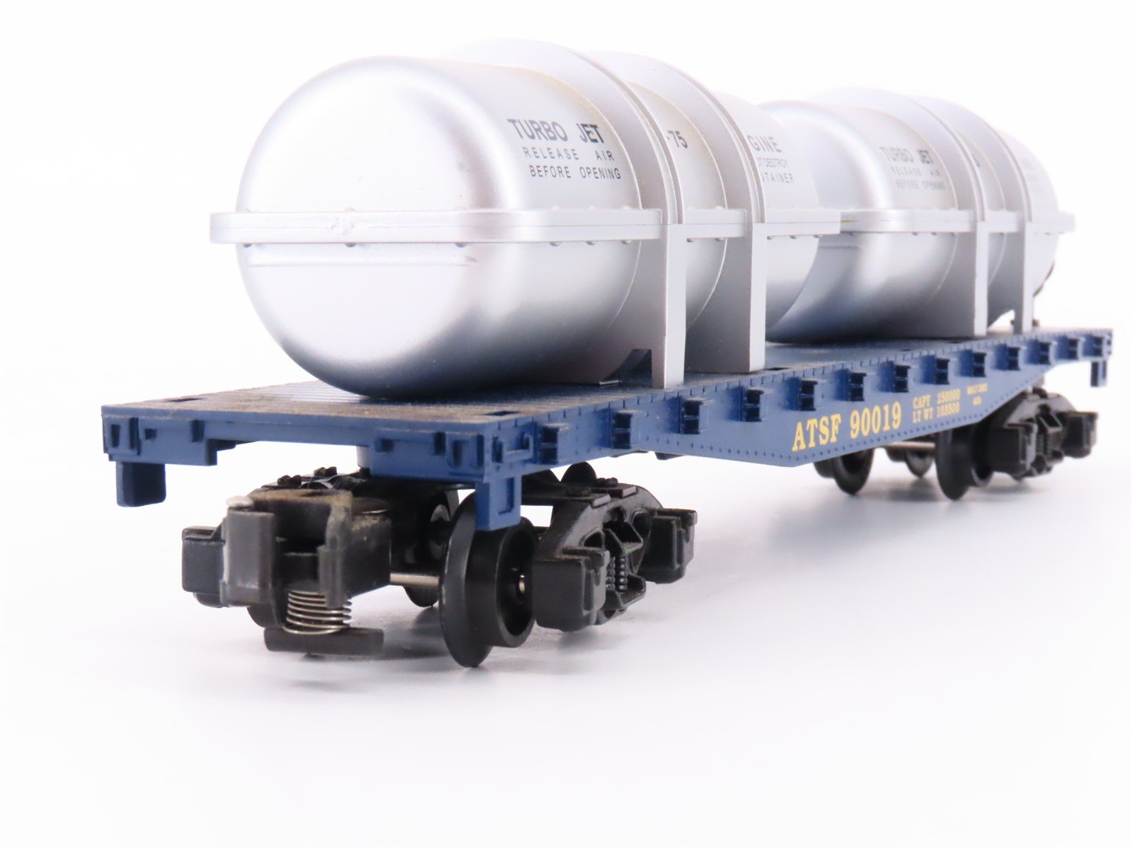 S American Flyer 6-48527 ATSF Santa Fe Flat Car #90019 w/ Jet Engine Containers
