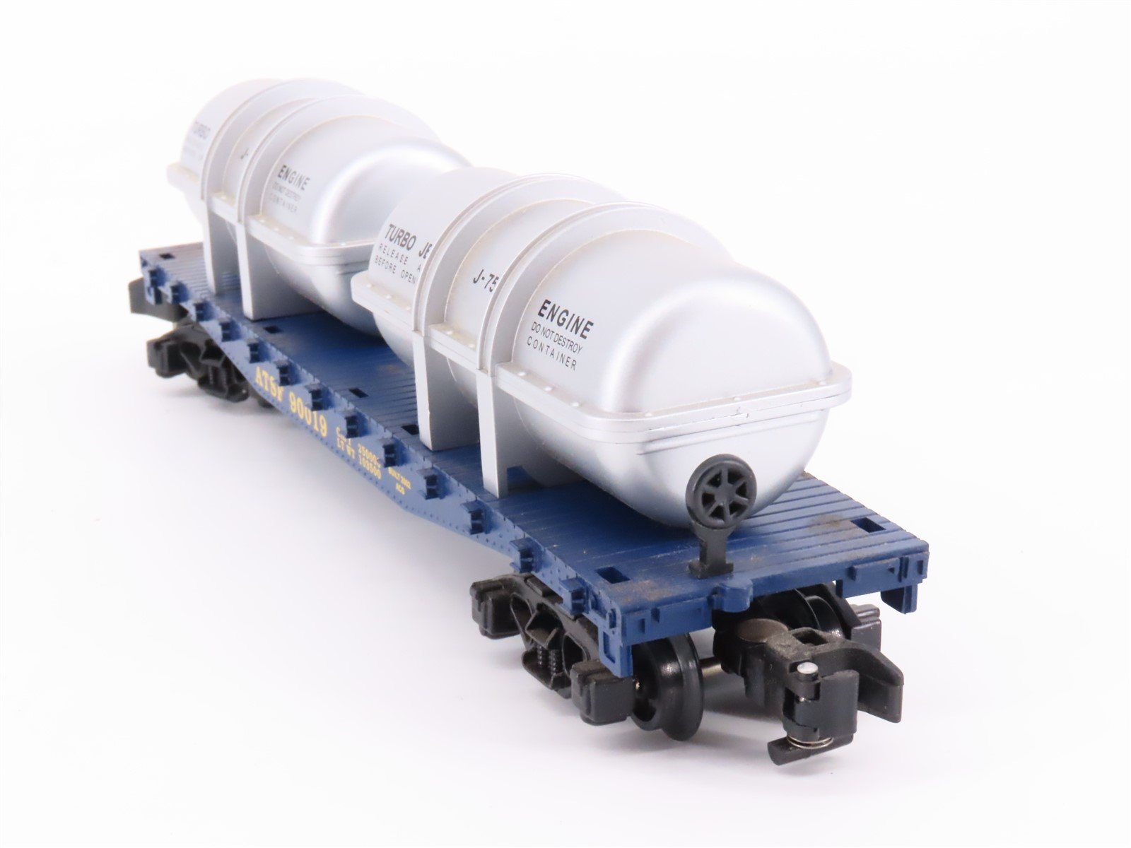 S American Flyer 6-48527 ATSF Santa Fe Flat Car #90019 w/ Jet Engine Containers