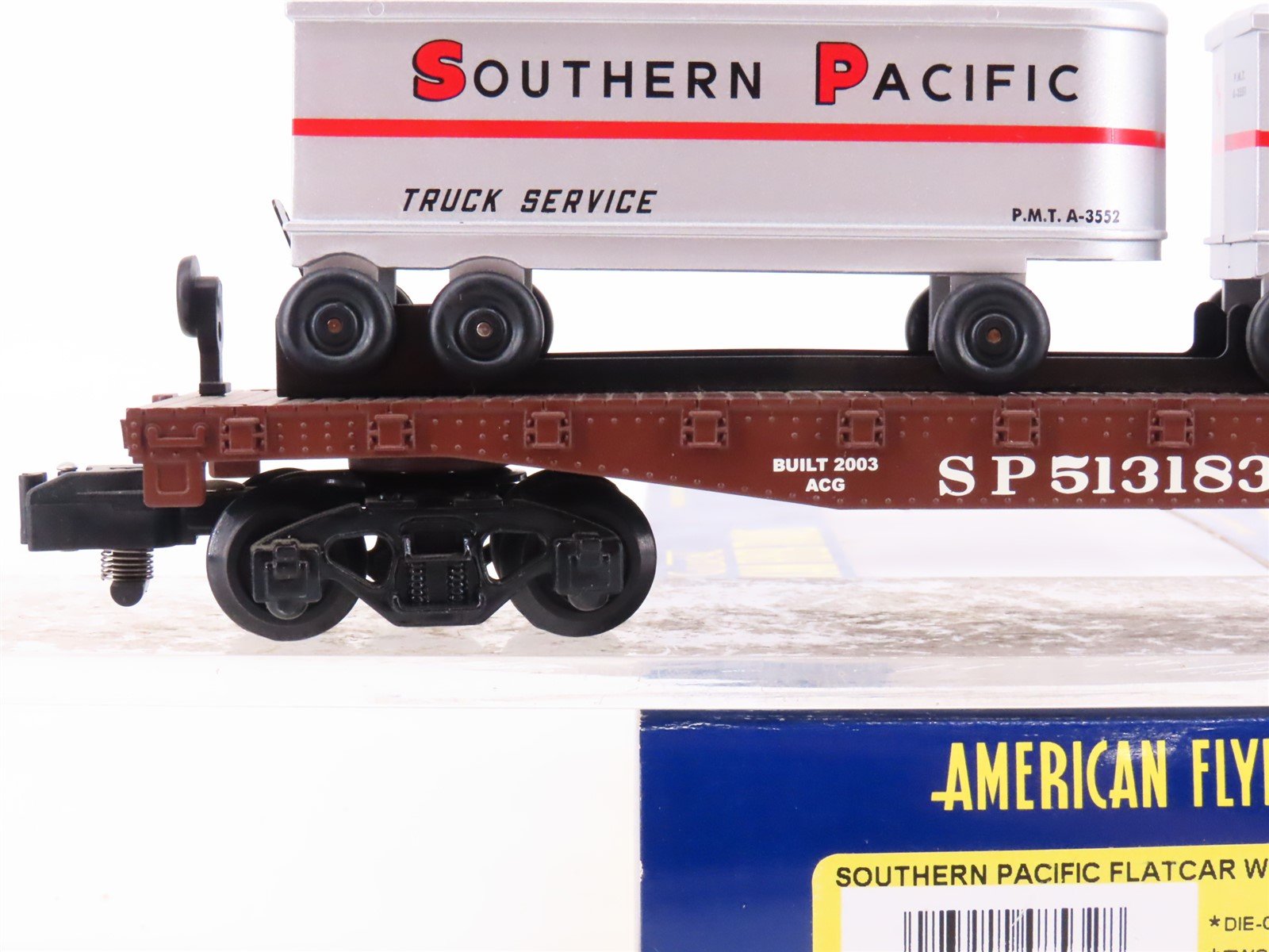 S Scale American Flyer 6-48532 SP Southern Pacific Flat Car #513183 w/ Trailers