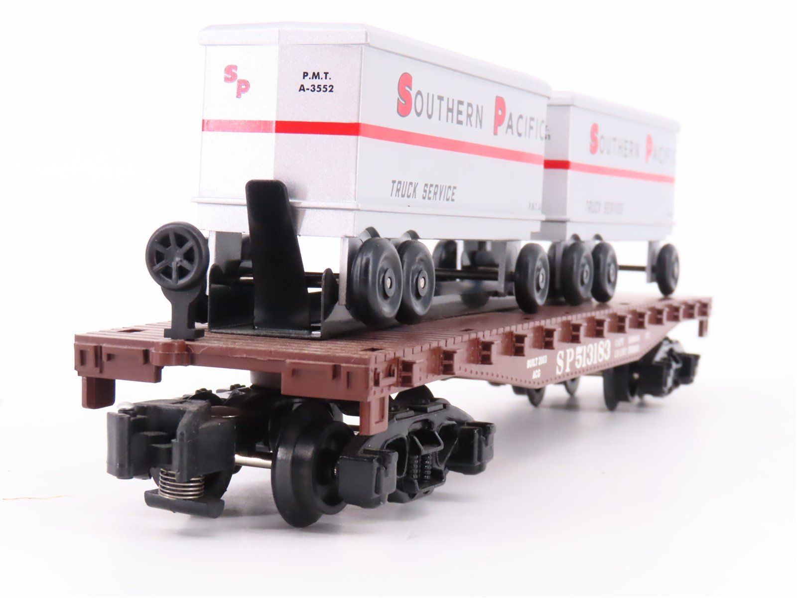 S Scale American Flyer 6-48532 SP Southern Pacific Flat Car #513183 w/ Trailers