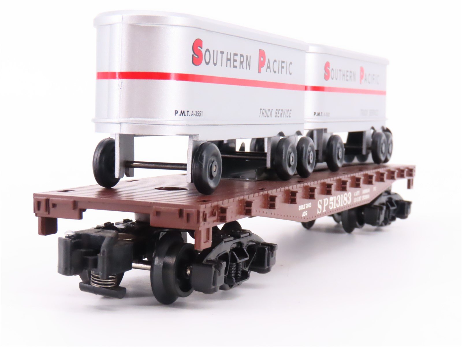 S Scale American Flyer 6-48532 SP Southern Pacific Flat Car #513183 w/ Trailers