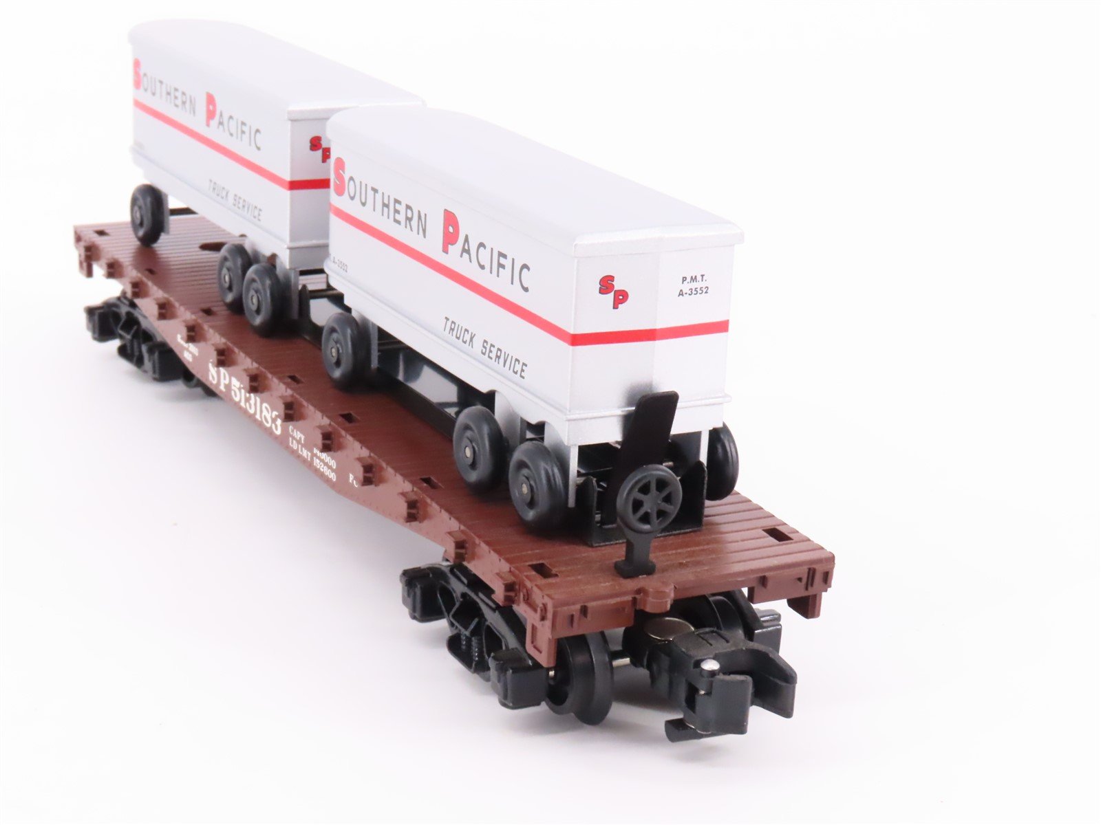 S Scale American Flyer 6-48532 SP Southern Pacific Flat Car #513183 w/ Trailers