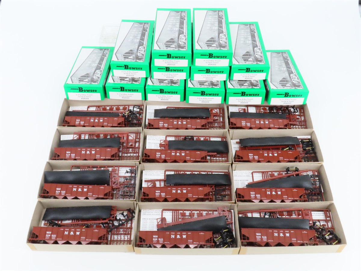 Lot of 12 HO Bowser Kit #54066 N&amp;W Norfolk &amp; Western H-21a 4-Bay Hoppers w/Load