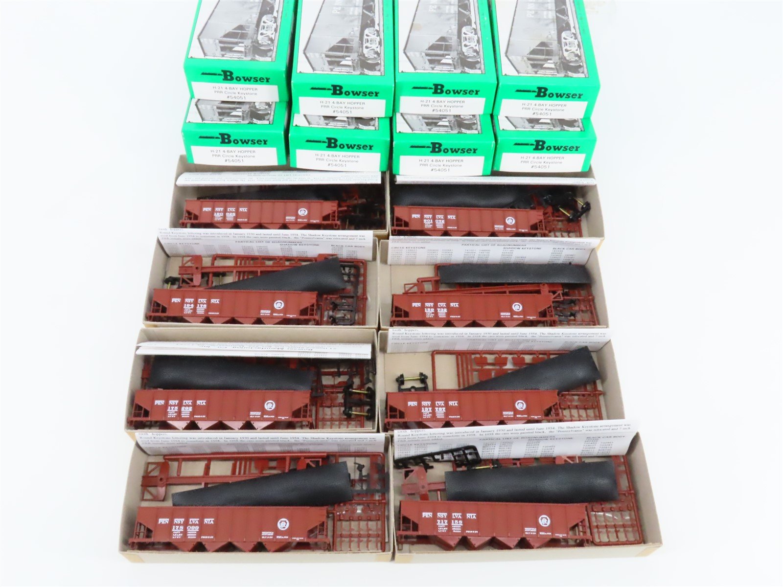 Lot of 8 HO Bowser Kit #54051 PRR Pennsylvania H-21a 4-Bay Hoppers w/Load