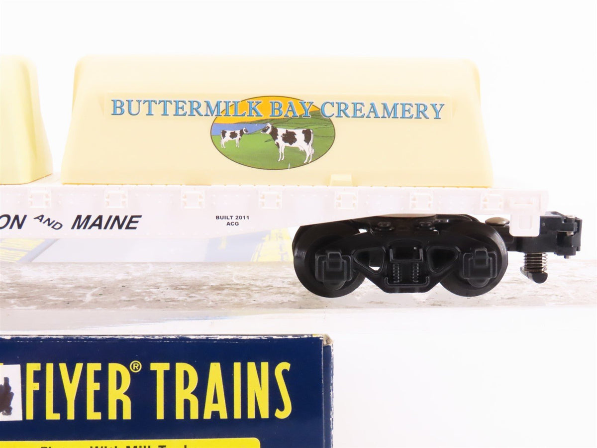 S Scale American Flyer 6-48569 BM Flat Car #48569 w/ Buttermilk Bay Milk Tanks