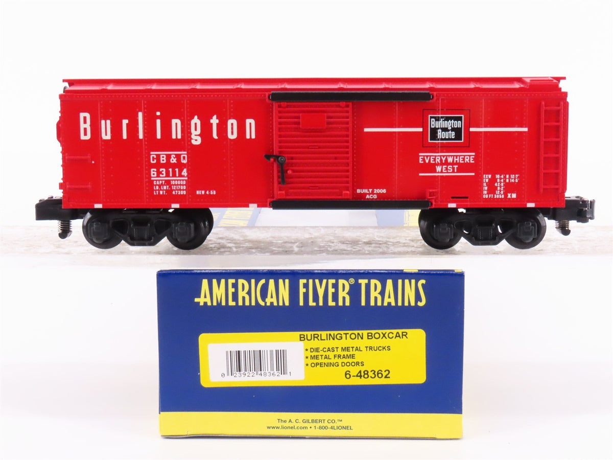 S Scale American Flyer 6-48362 CB&amp;Q Burlington Route Single Door Box Car #63114