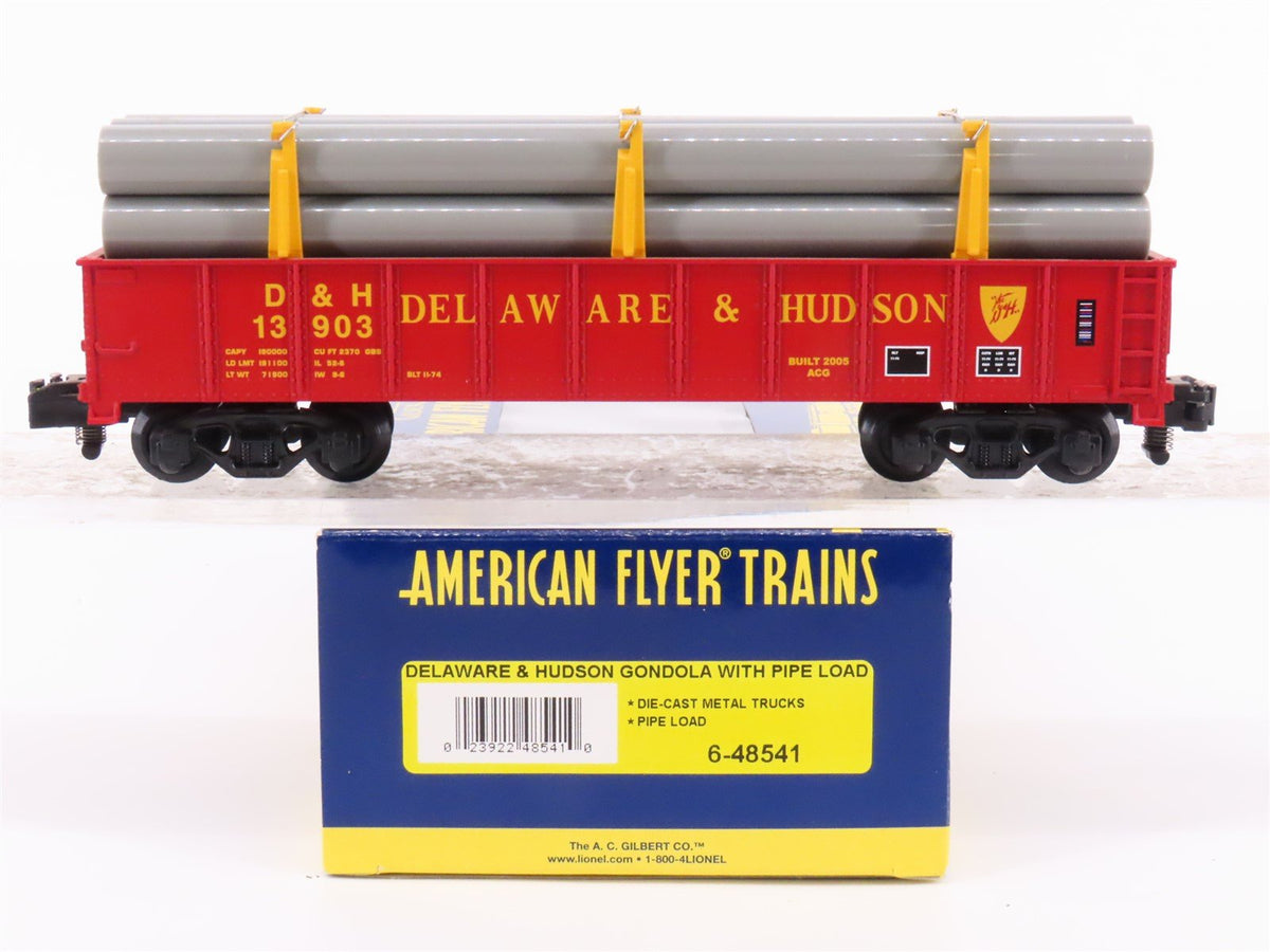 S Scale American Flyer 6-48541 D&amp;H Delaware &amp; Hudson Gondola #13903 w/ Pipe Load