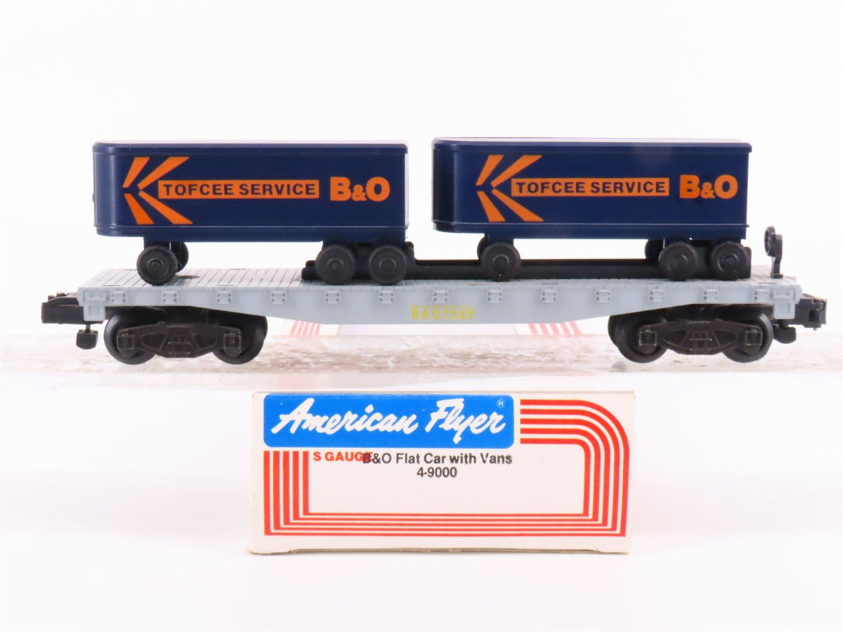 S Scale American Flyer 4-9000 B&amp;O Baltimore &amp; Ohio Flat Car #9000 w/ Vans