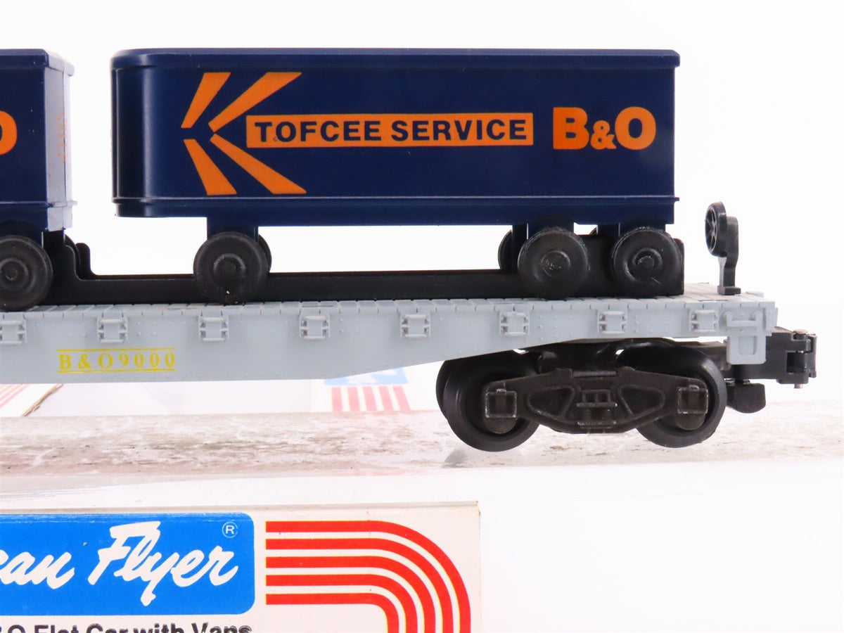 S Scale American Flyer 4-9000 B&amp;O Baltimore &amp; Ohio Flat Car #9000 w/ Vans