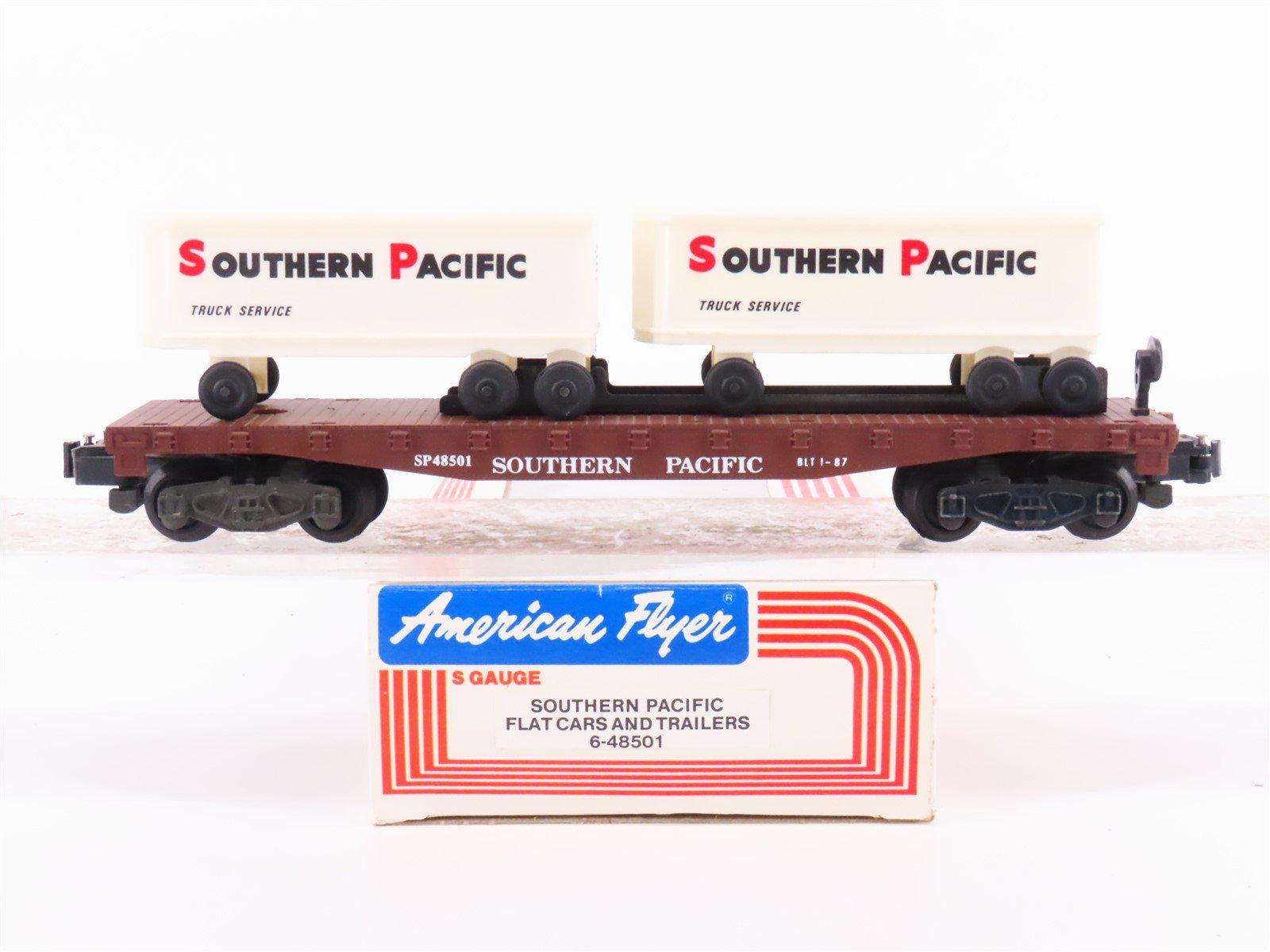 S Scale American Flyer 6-48501 SP Southern Pacific Flat Car #48501 w/ Trailers