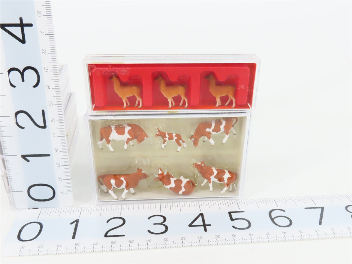 Lot of 9 HO Scale Preiser Zoo/Circus Animal Figure Packs - Zebra, Llama, Lion +