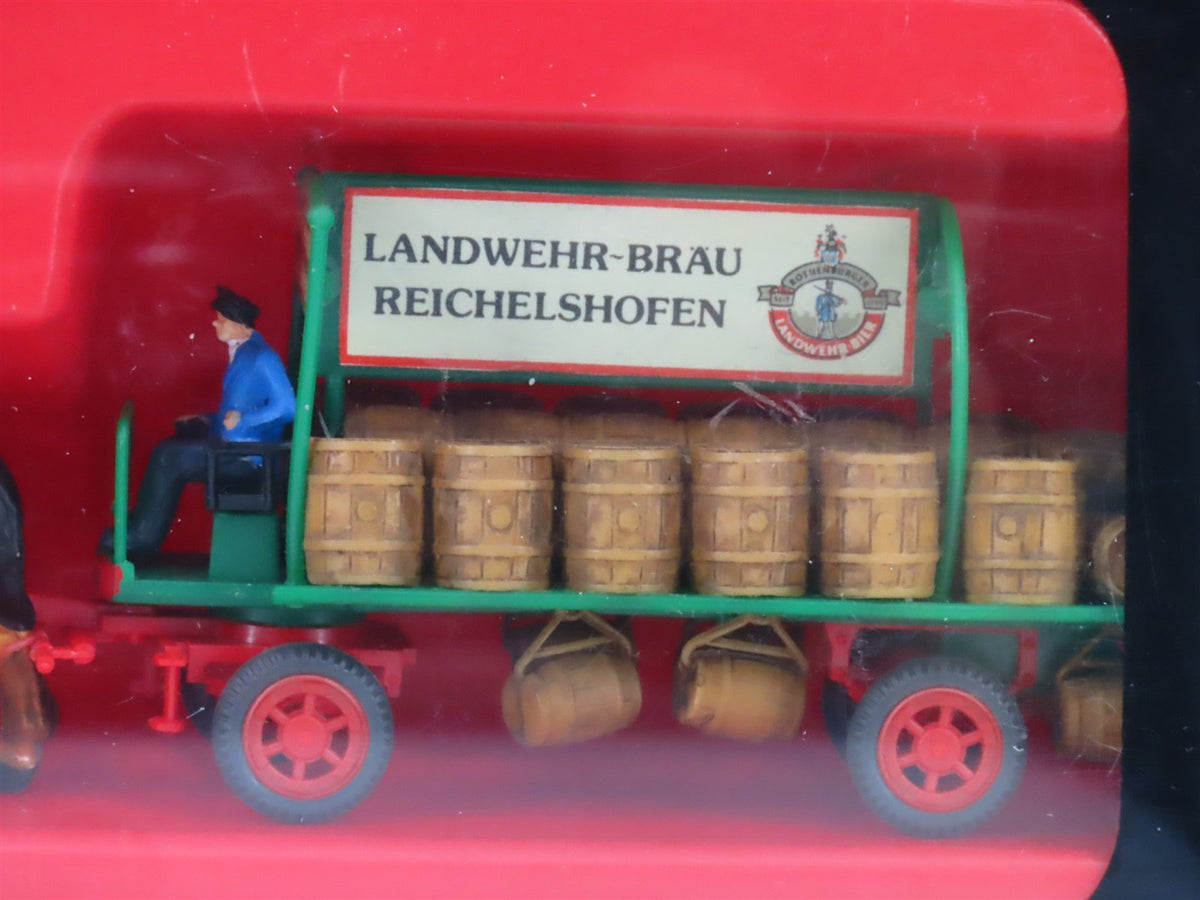 HO Scale Preiser 30462 &quot;Landwehr-Brau&quot; Horse-Drawn Beer Barrel Wagon w/ 2 Horses