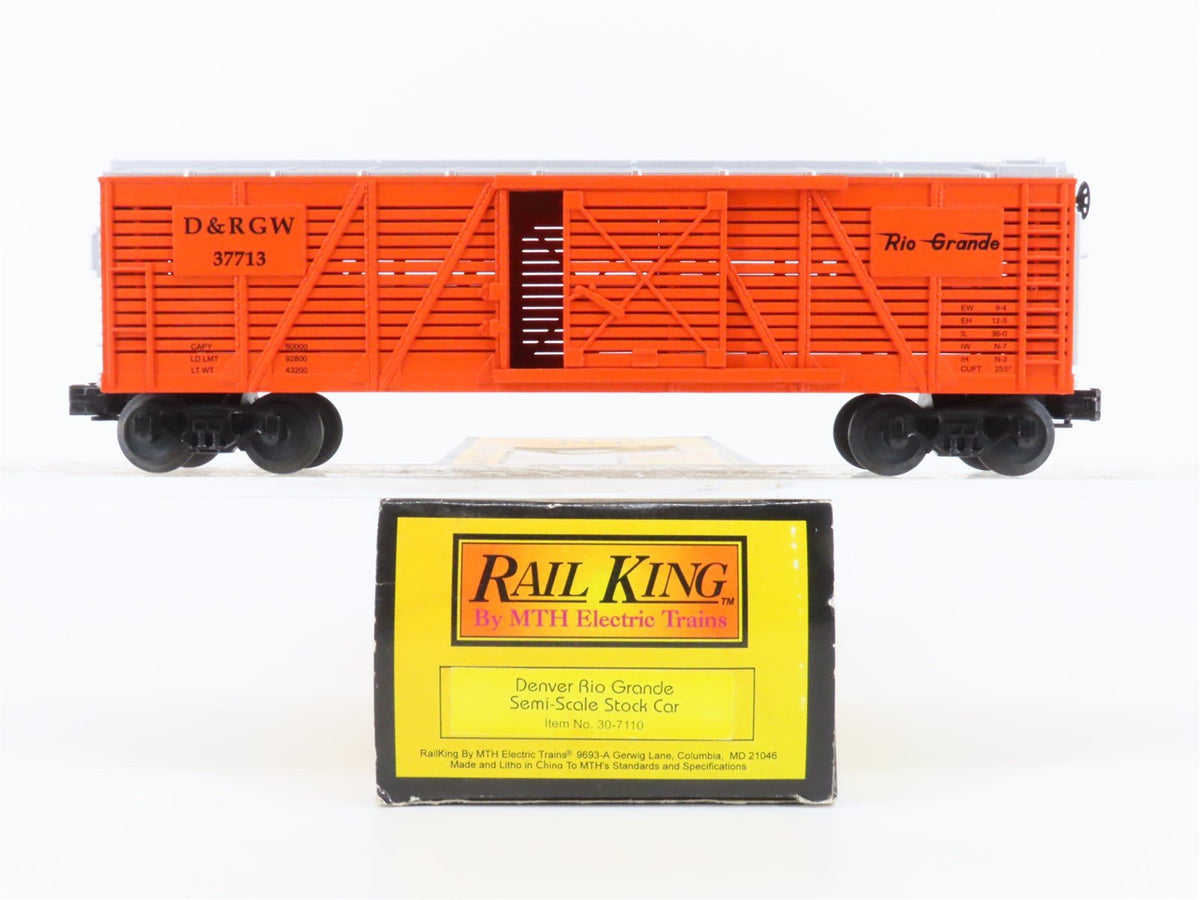 O Gauge 3-Rail Semi-Scale MTH Rail-King 30-7110 D&amp;RGW Rio Grande Stock Car 37713