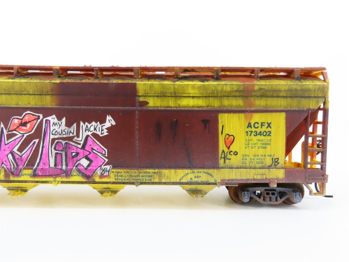 HO Scale TYCO ACFX 4-Bay Covered Hopper #173402 - Custom, Weathered &amp; Graffiti