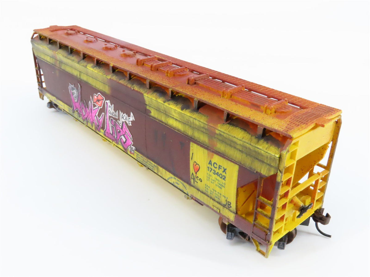 HO Scale TYCO ACFX 4-Bay Covered Hopper #173402 - Custom, Weathered &amp; Graffiti