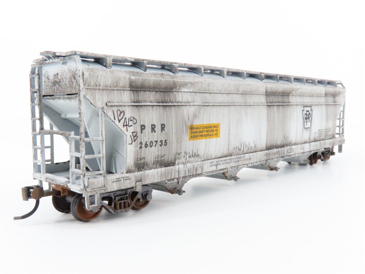 HO Athearn PRR Pennsylvania 4-Bay Covered Hopper #260735 - Weathered &amp; Graffiti