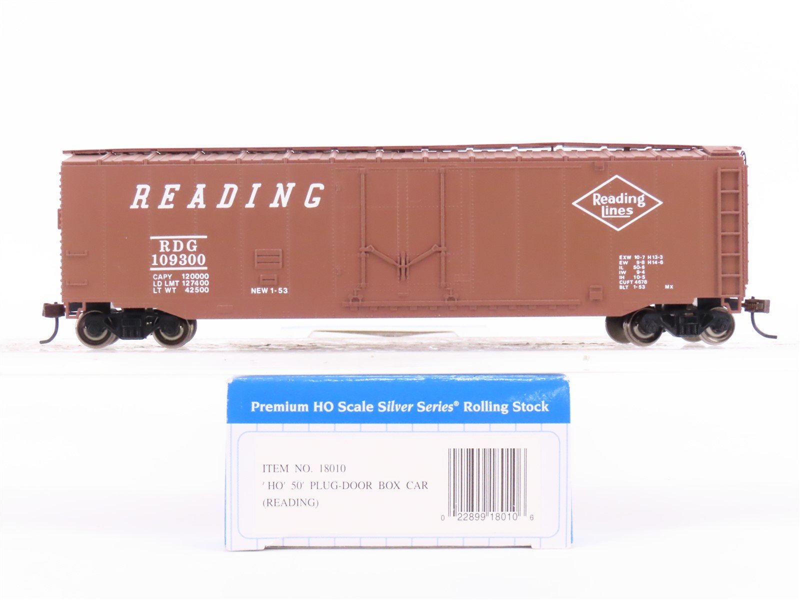 HO Scale Bachmann Silver 18010 RDG Reading 50' Plug-Door Box Car #109300