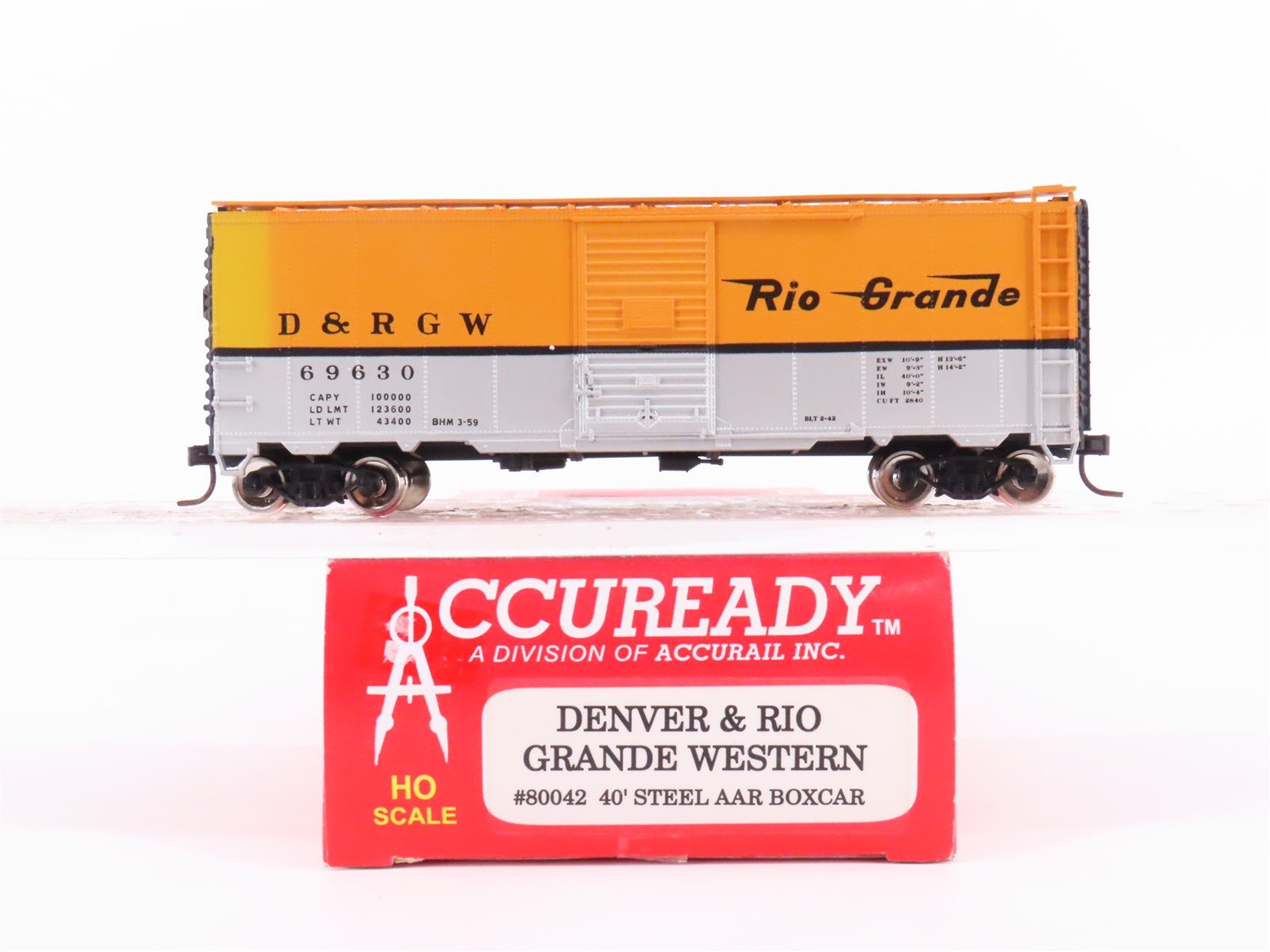 HO Scale Accurail Accuready #80042 D&RGW Rio Grande AAR 40' Steel Box Car #69630