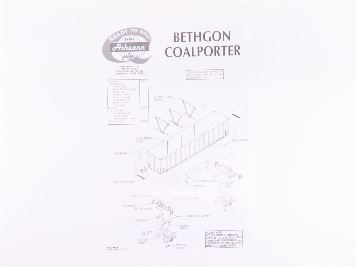 HO Scale Athearn ATH97479 BNSF Railway BethGon Coalporters 5-Car Set w/ Load