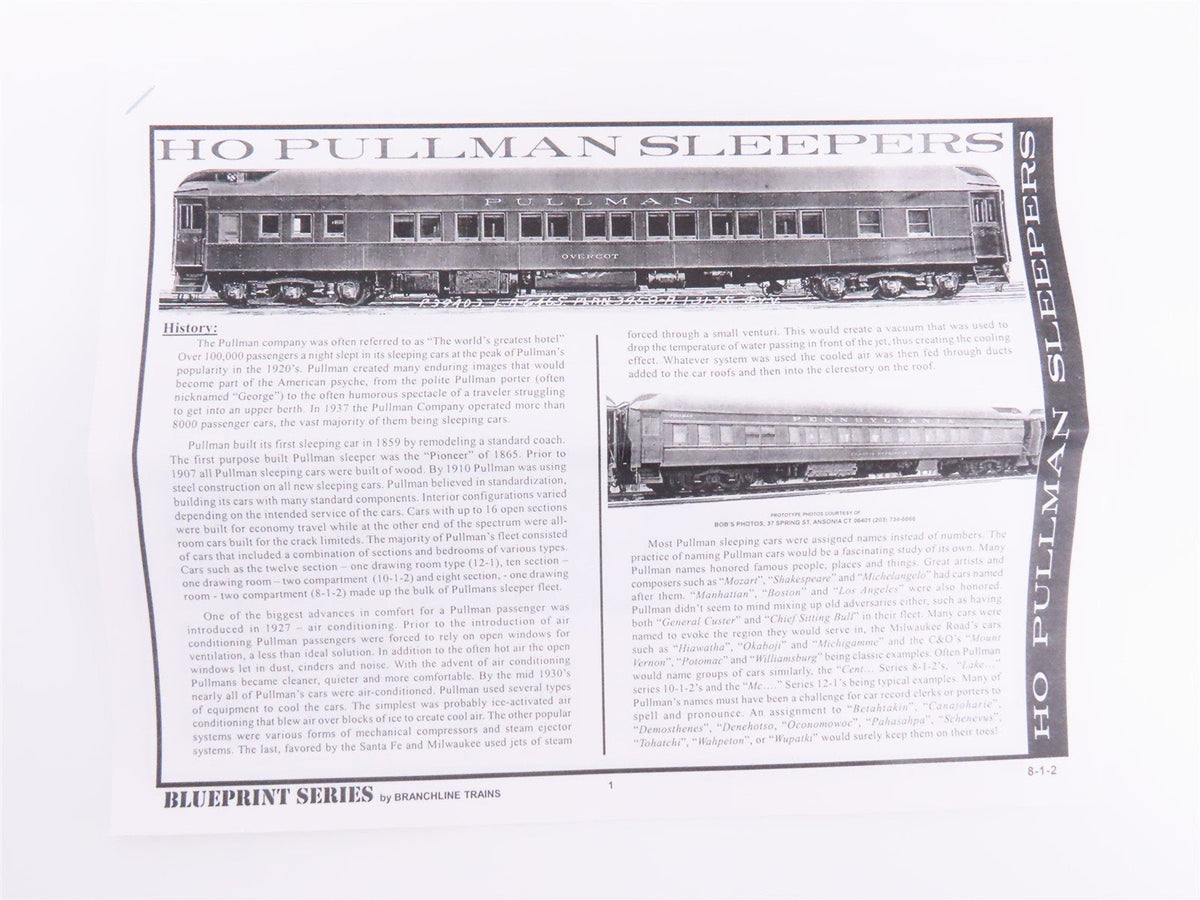 HO Scale Branchline Blueprint Kit #5022 PRR 8-1-2 Sleeper Passenger &quot;Centhill&quot;