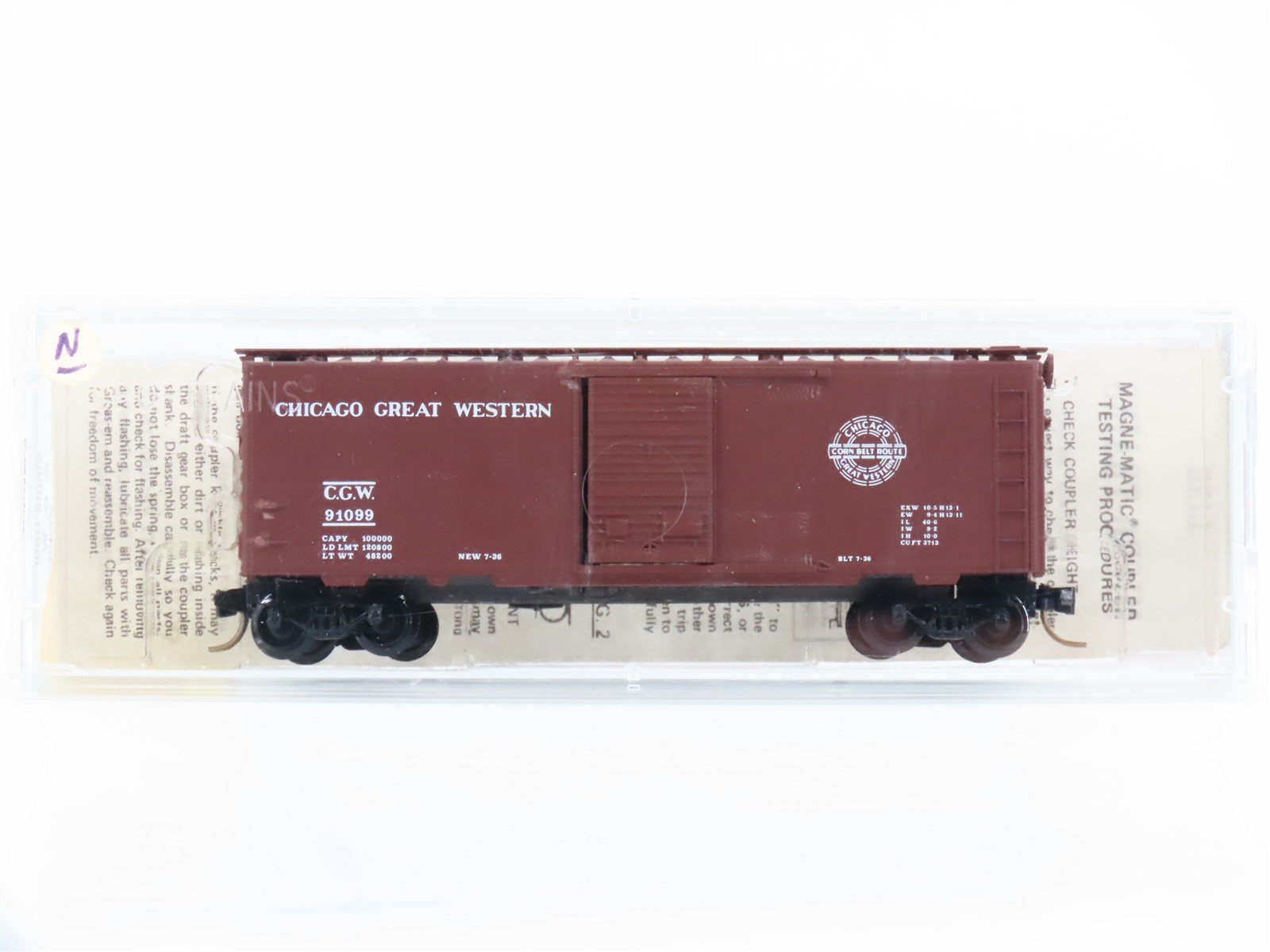 N Scale Kadee Micro-Trains MTL 20950 CGW Chicago Great Western Box Car #91099