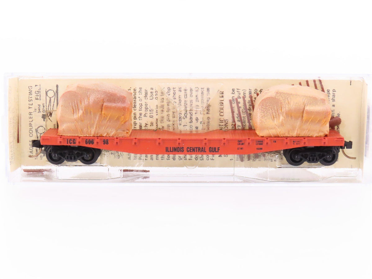 N Micro-Trains MTL/Kadee 45010 ICG Railway 50&#39; Fishbelly Flatcar #60698 wLoad