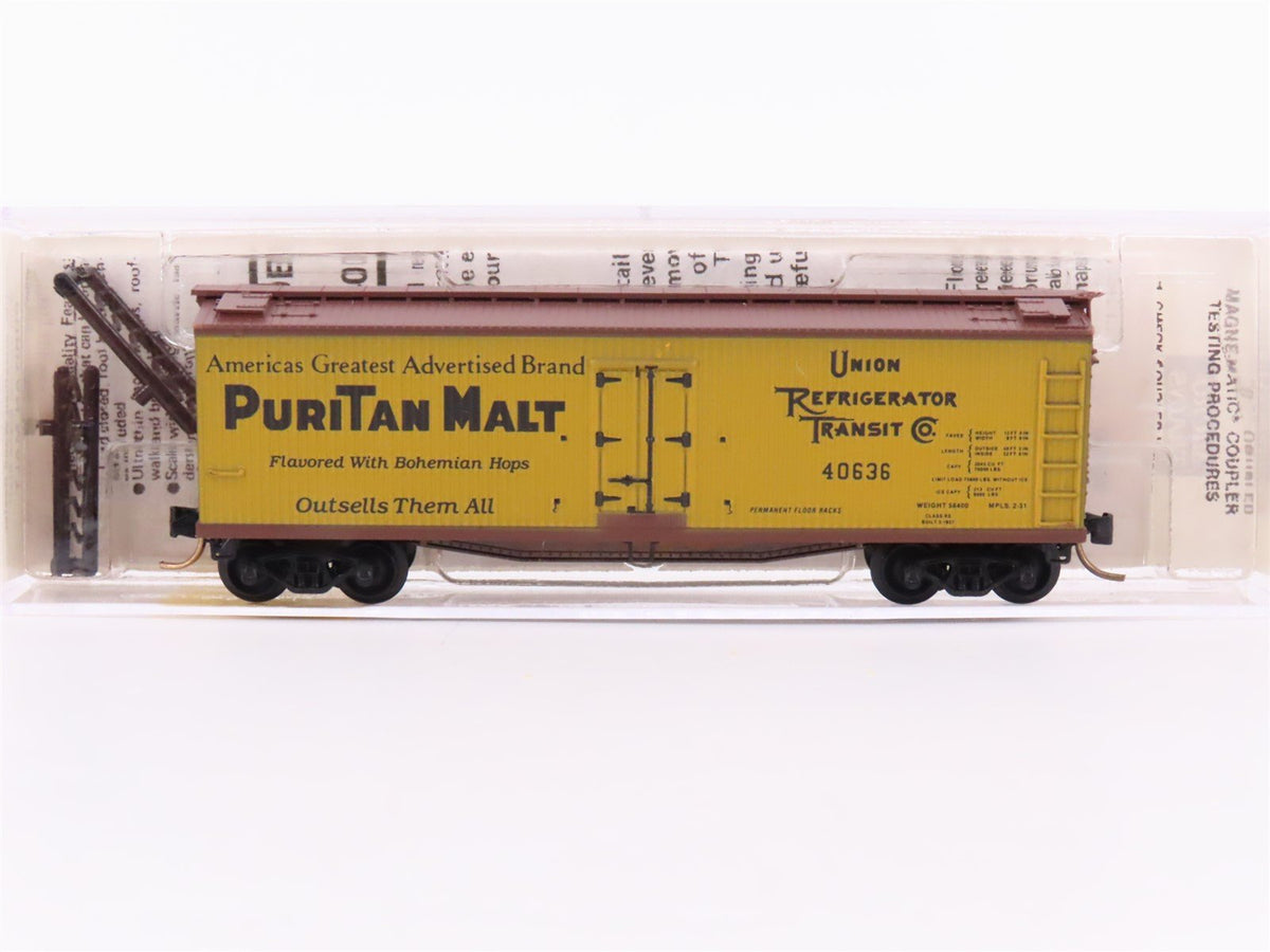 N Scale Micro-Trains MTL 49350 URTC PuriTan Malt 40&#39; Wood Reefer #40636