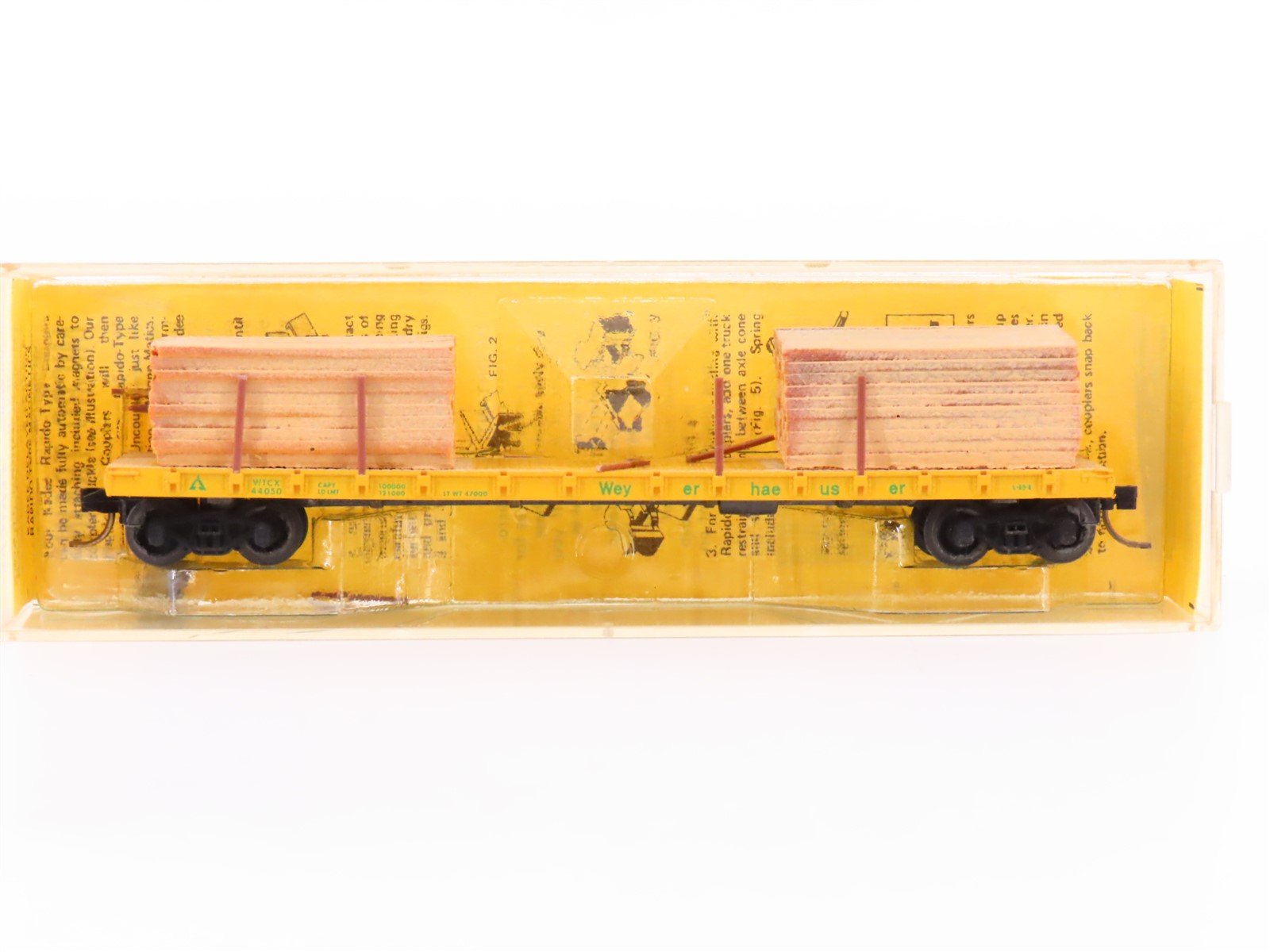 N Micro-Trains MTL/Kadee 44051 Weyerhaeuser 50' Fishbelly Flatcar #44050 wLoad