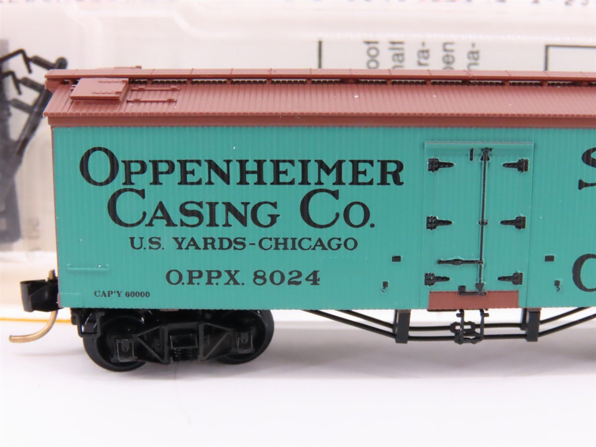 N Micro-Trains MTL 58040 OPPX Oppenheimer Sausage Casings 36&#39; Ice Reefer #8024