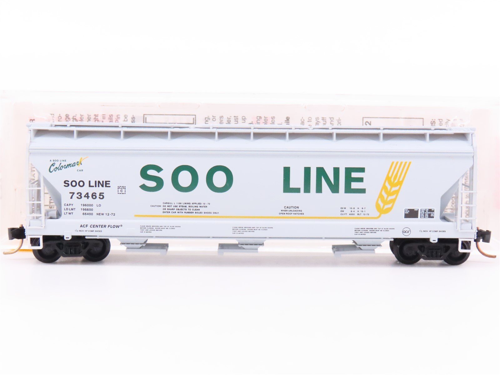 N Micro-Trains MTL 94150 SOO Line "Colormax" ACF 3-Bay Covered Hopper #73465